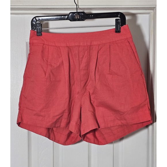 Pact Pleated‎ Shorts Women's Size Medium Cotton/Linen Coral Pink - Picture 1 of 5
